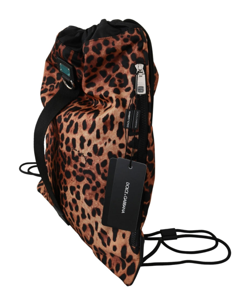 Brown Leopard Drawstring Napsack Nylon Backpack - Avaz Shop