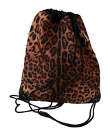 Brown Leopard Drawstring Napsack Nylon Backpack - Avaz Shop