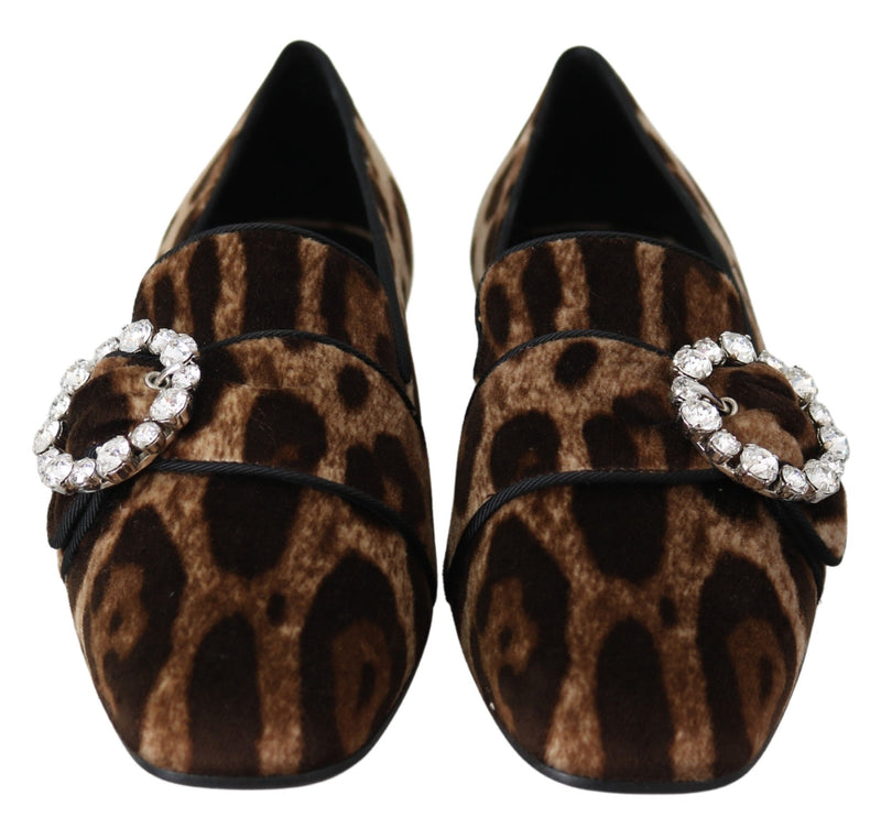 Brown Leopard Print Crystals Loafers Flats Shoes - Avaz Shop