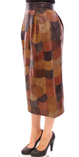 Brown Patchwork Leather Straight Skirt - Avaz Shop