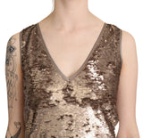 Brown Sequined V-neck Sleeveless Sheath Mini Dress - Avaz Shop