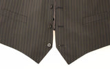 Brown Striped Stretch Dress Vest Gilet - Avaz Shop