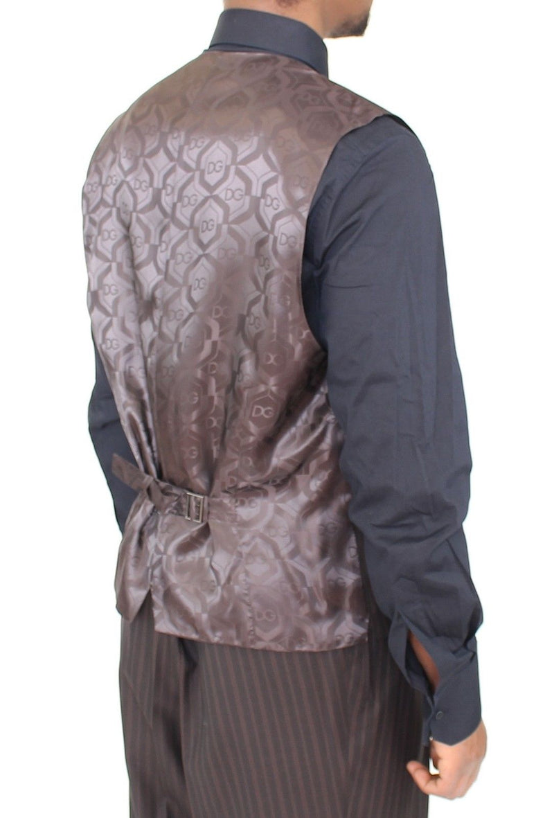Brown Striped Stretch Dress Vest Gilet - Avaz Shop