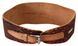 Brown Wide Leather Embroidered Design Logo Belt - Avaz Shop