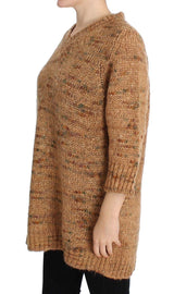 Brown Wool Blend Knitted Oversize Sweater - Avaz Shop