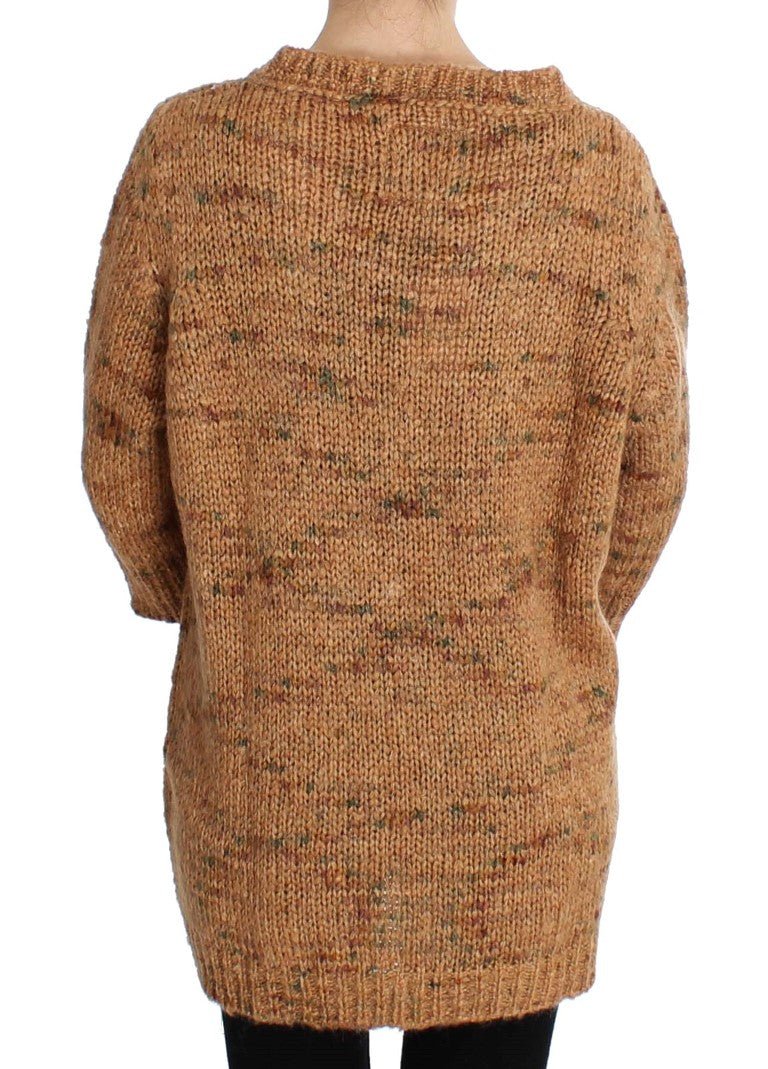 Brown Wool Blend Knitted Oversize Sweater - Avaz Shop
