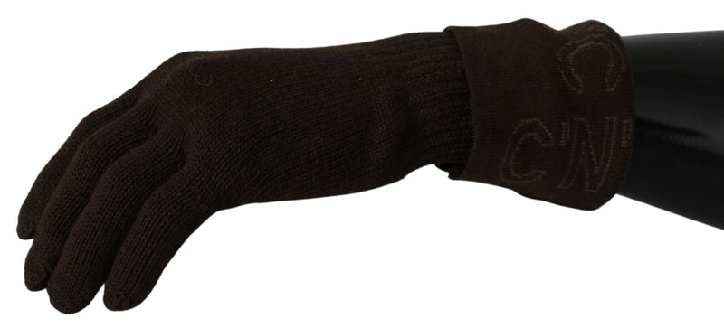 Brown Wool Knitted One Size Wrist Length Gloves - Avaz Shop