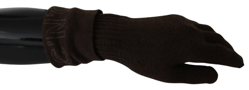 Brown Wool Knitted One Size Wrist Length Gloves - Avaz Shop