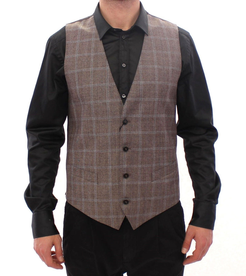 Brown Wool Single Breasted Vest Gilet - Avaz Shop