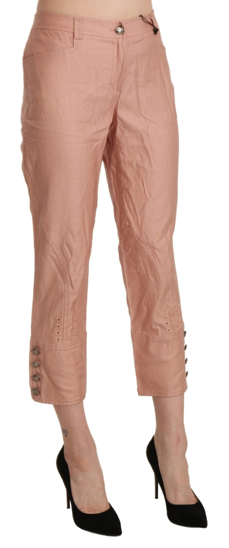 Cotton Pink High Waist Cropped Trouser Pants - Avaz Shop