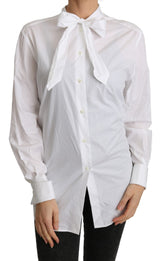 Cotton White Scarf Neck Shirt Blouse Top - Avaz Shop