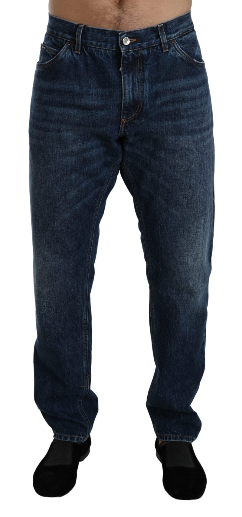 Dark Blue Washed Slim Fit Denim Cotton Jeans - Avaz Shop