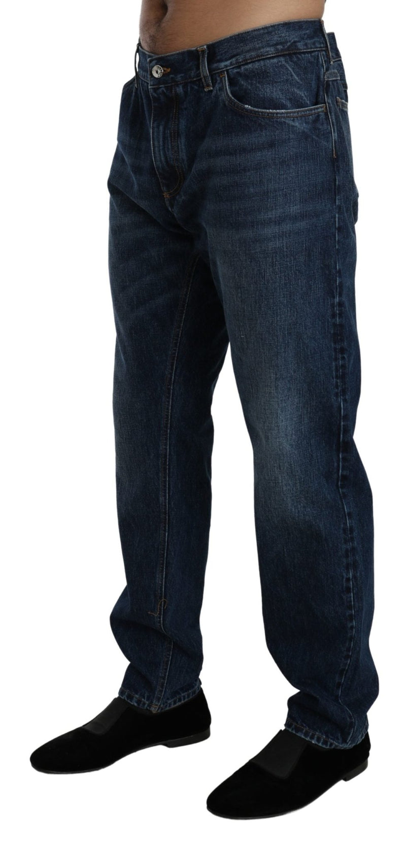 Dark Blue Washed Slim Fit Denim Cotton Jeans - Avaz Shop