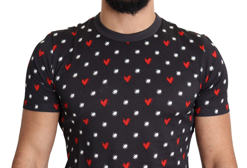 Dark Gray Hearts Print Cotton Men T-shirt - Avaz Shop