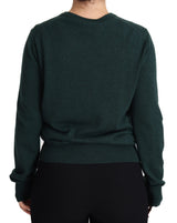Dark Green Cashmere Crewneck Cardigan Sweater - Avaz Shop
