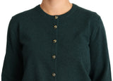 Dark Green Cashmere Crewneck Cardigan Sweater - Avaz Shop
