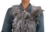 Denim Jacket Feathers Embellished Buttons - Avaz Shop