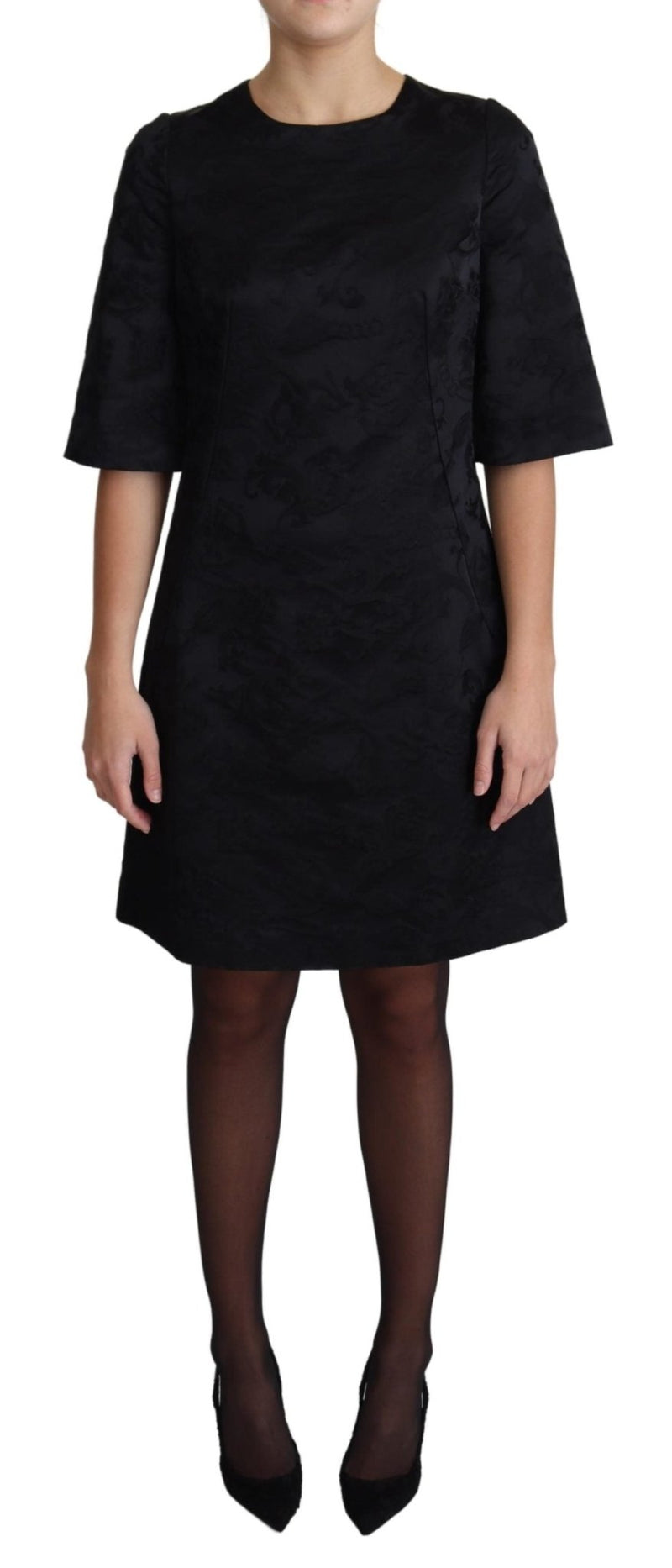 Dress Cotton Black Floral Jacquard A-line Dress - Avaz Shop