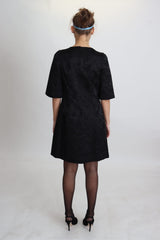 Dress Cotton Black Floral Jacquard A-line Dress - Avaz Shop
