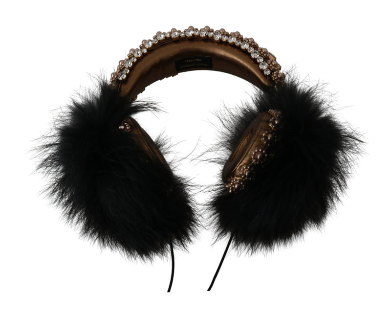 Gold Black Crystal Fur Headset Audio Headphones - Avaz Shop