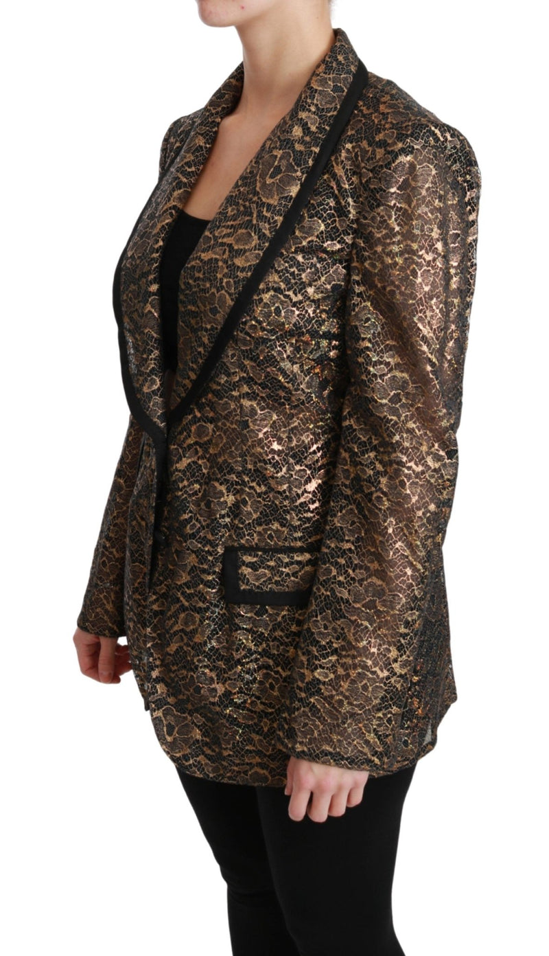 Gold Black Lace Blazer Coat Floral Jacket - Avaz Shop