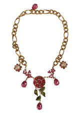 Gold Brass Chain Crystal Floral Roses Jewelry Necklace - Avaz Shop