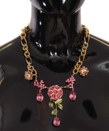 Gold Brass Chain Crystal Floral Roses Jewelry Necklace - Avaz Shop