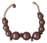 Gold Brass Pink Maxi Faux Pearl Beads Crystals Necklace - Avaz Shop