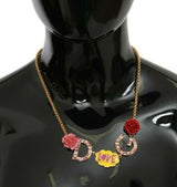 Gold DG Logo Rose Love Crystal Charm Necklace - Avaz Shop
