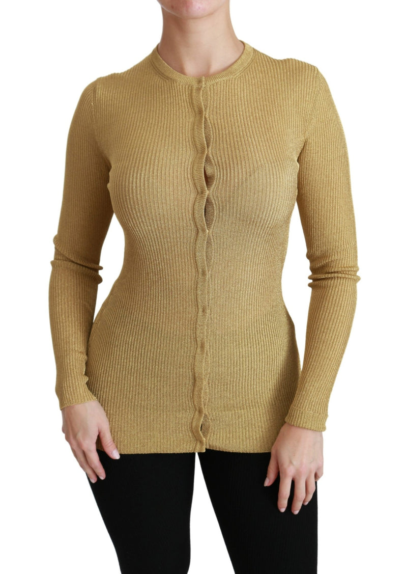 Gold Long Sleeve Cardigan Viscose Sweater - Avaz Shop