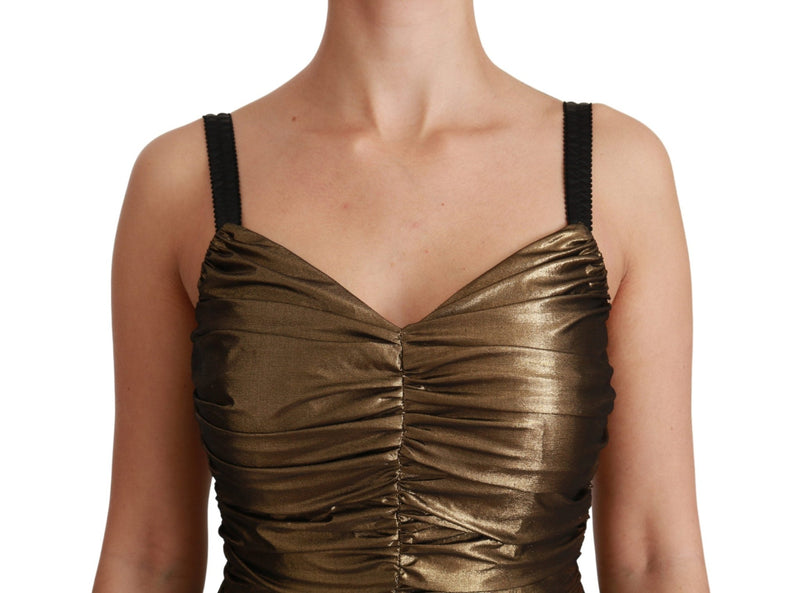 Gold Metallic Stretch Bodycon Ruched Dress - Avaz Shop