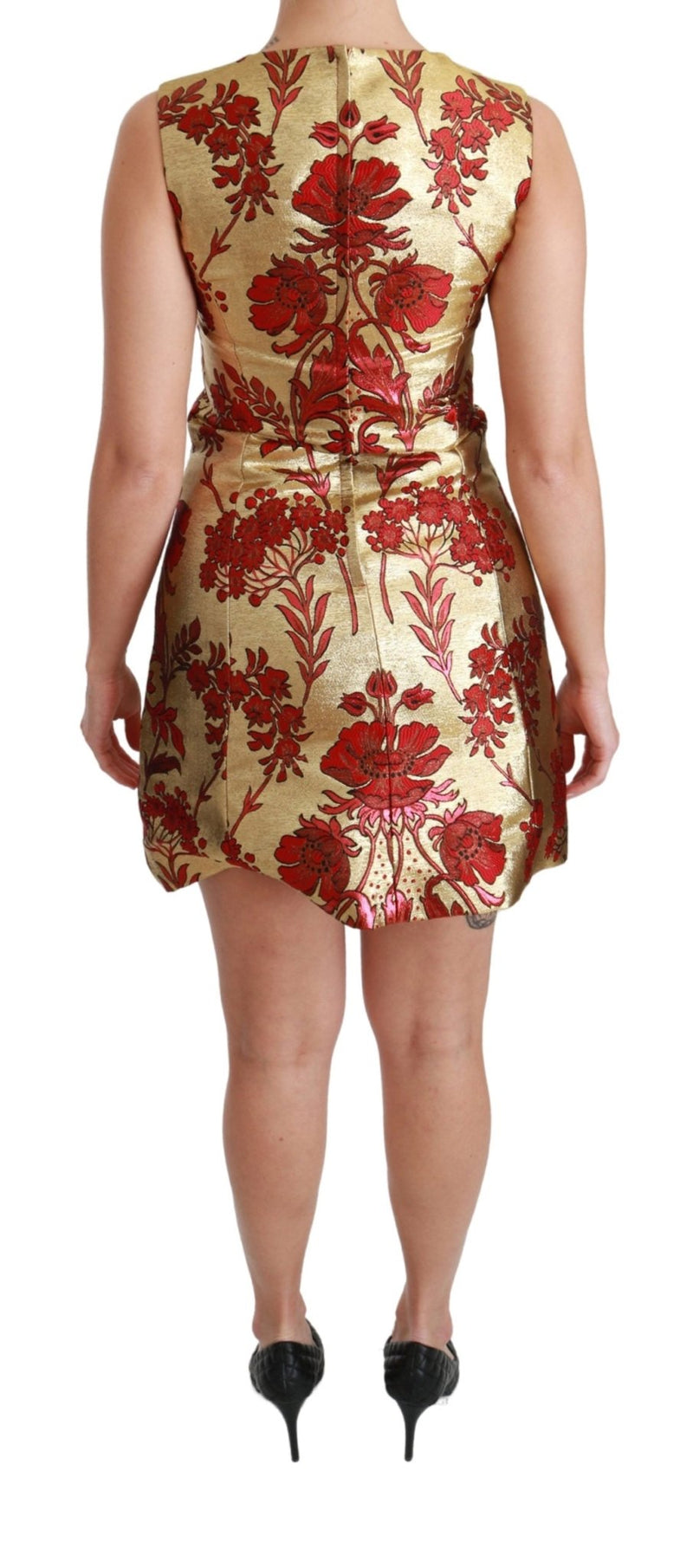 Gold Red Lurex Jacquard Midi Slim Dress - Avaz Shop