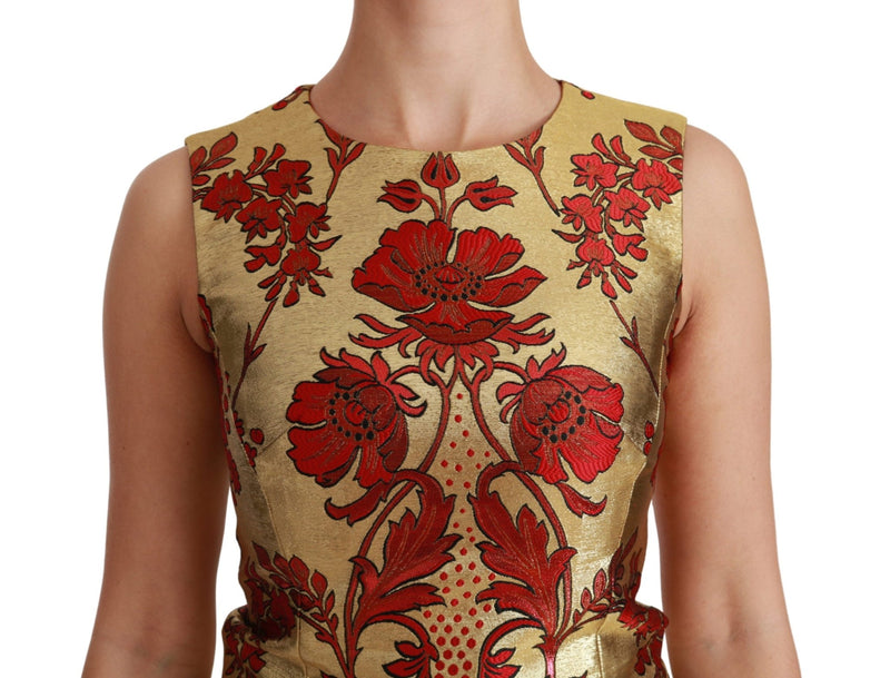 Gold Red Lurex Jacquard Midi Slim Dress - Avaz Shop