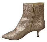 Gold Sequined Glitter Ankle Booties Shoes - Avaz Shop