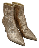 Gold Sequined Glitter Ankle Booties Shoes - Avaz Shop