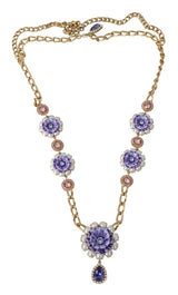 Gold Tone Floral Crystals Purple Embellished Necklace - Avaz Shop