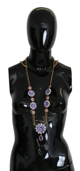 Gold Tone Floral Crystals Purple Embellished Necklace - Avaz Shop