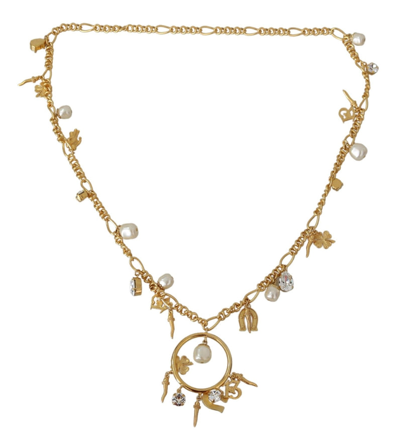 Gold Tone Horseshoe Pendants Crystal Faux Pearl Necklace - Avaz Shop