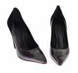 Gray Black Leather Suede Heels Pumps Shoes - Avaz Shop