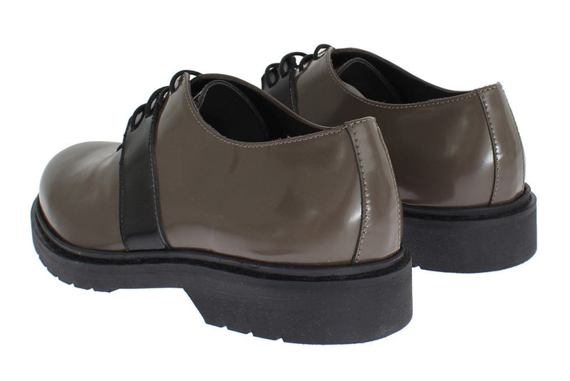 Gray Brown Leather Laceups Shoes - Avaz Shop