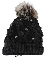 Gray Cashmere Fur Crystal Winter Beanie Hat - Avaz Shop