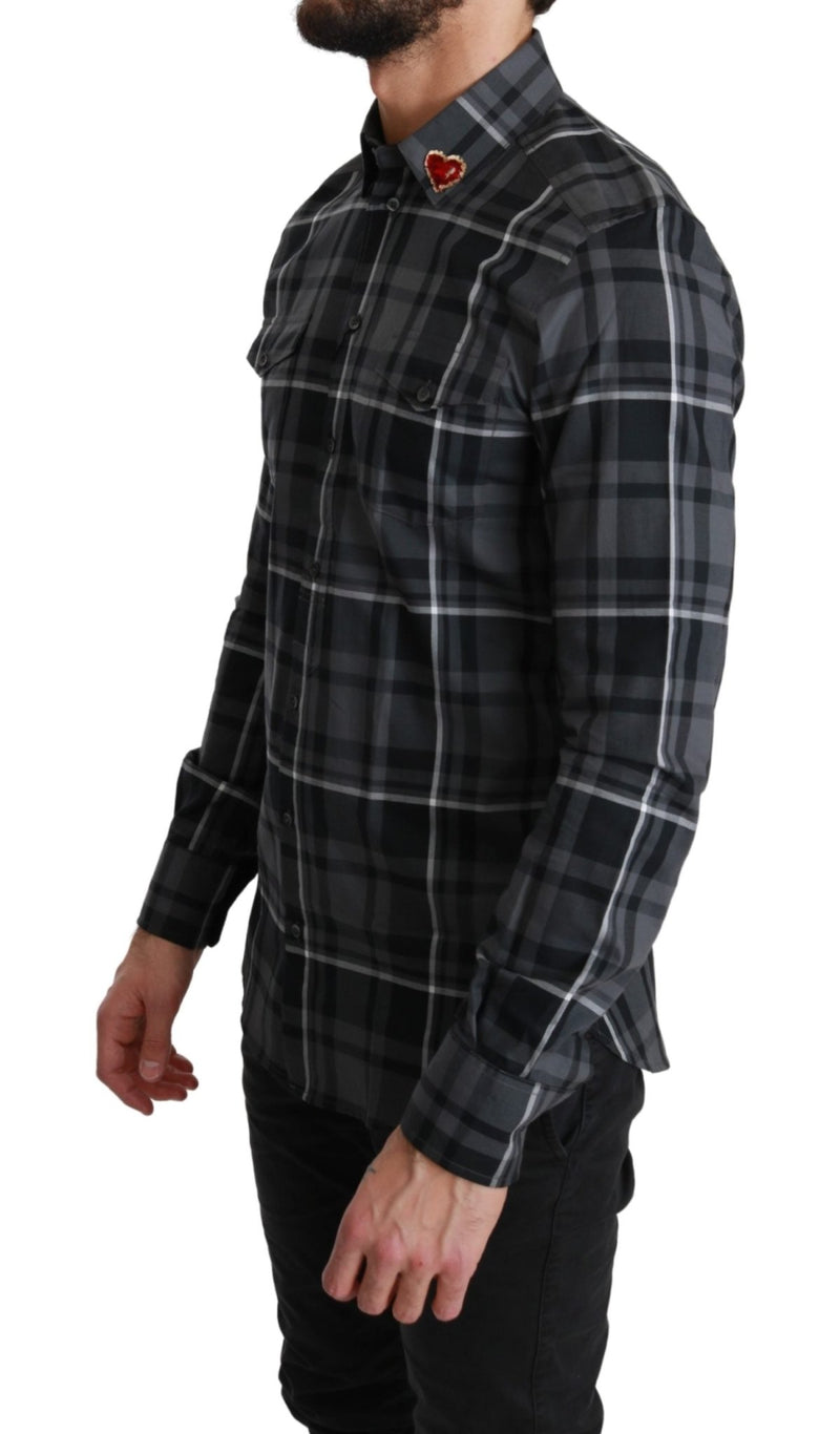 Gray Checkered Heart Collar MARTINI Shirt - Avaz Shop