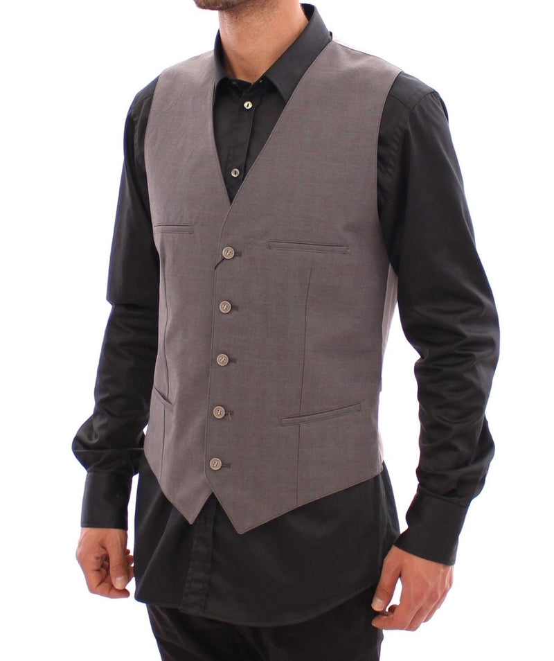 Gray Cotton Slim Fit Button Front Dress Vest - Avaz Shop