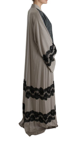 Gray Floral Applique Lace Kaftan Dress - Avaz Shop