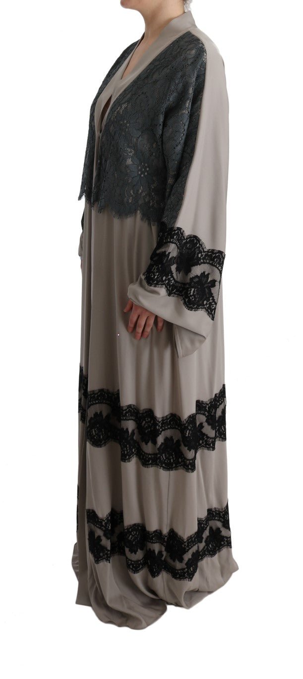 Gray Floral Applique Lace Kaftan Dress - Avaz Shop