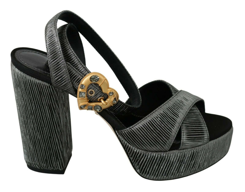 Gray Heart Heels Sandals Platform Shoes - Avaz Shop
