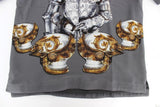 Gray Knight Crown Print Silk Blouse Top - Avaz Shop