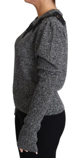 Gray Lace Trimmed Pullover Cashmere Sweater - Avaz Shop