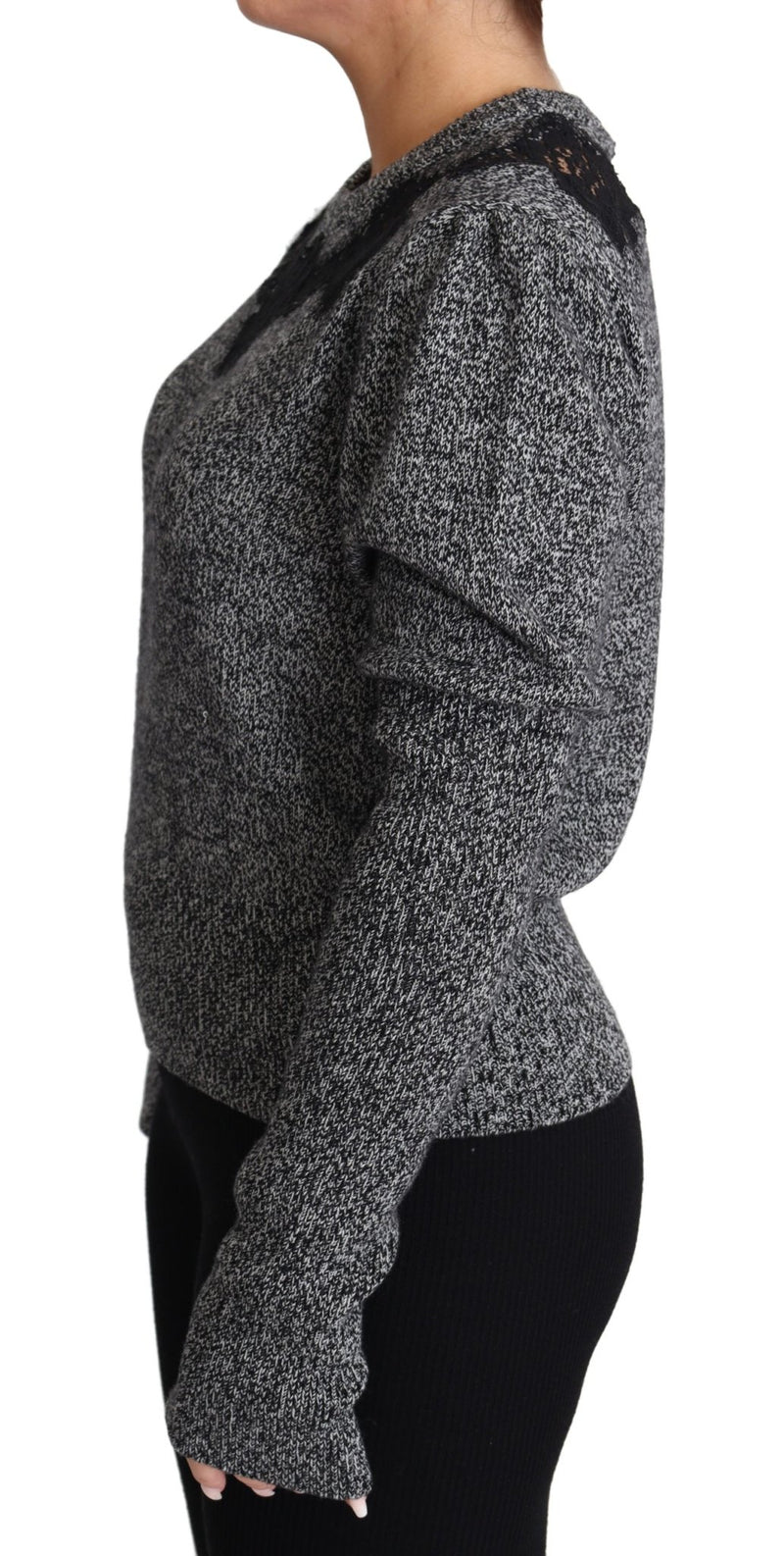 Gray Lace Trimmed Pullover Cashmere Sweater - Avaz Shop
