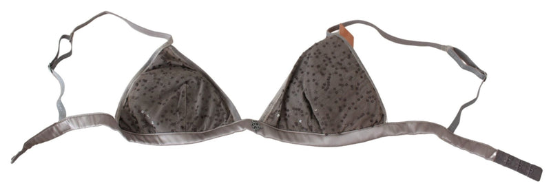 Gray Nylon Sequined Triangolo Bra Underwear - Avaz Shop